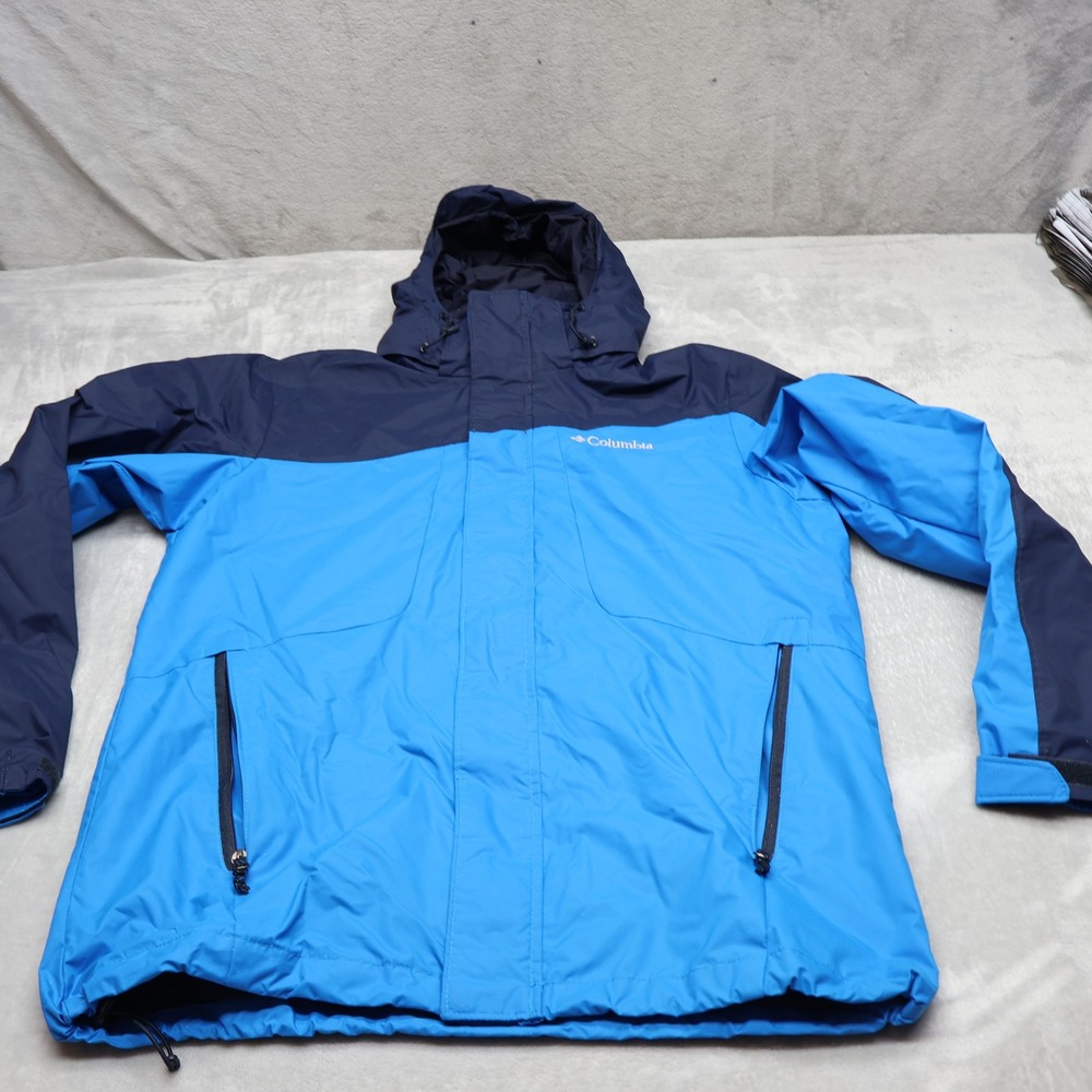 Columbia Jacket Mens Medium Blue Hooded Wind Rain Outdoor Hiking 3in1 Shell